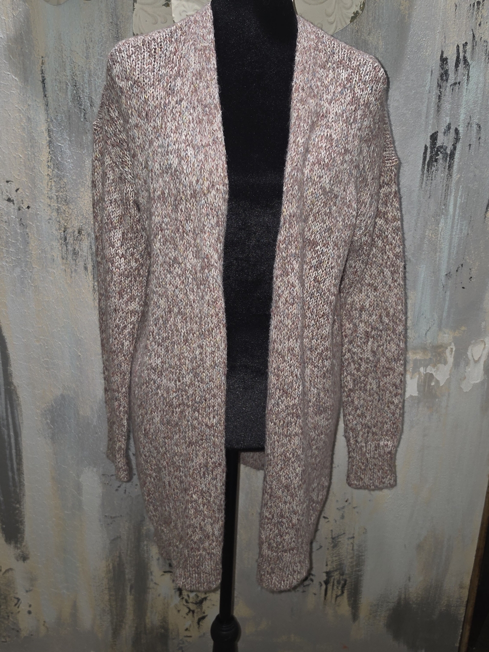 LOFT Marled Pink and Cream Open-Front Cardigan Size Medium